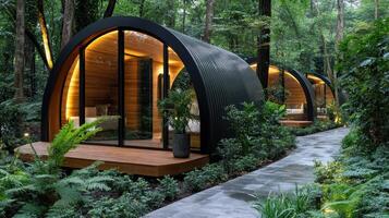 The pods are made of wood and glass photo