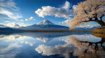 A tree with a mountain in the background photo