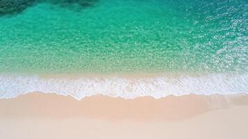 An aerial view of a beach with green water photo
