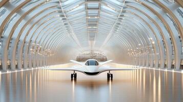 A jet airplane sitting in a large airport photo