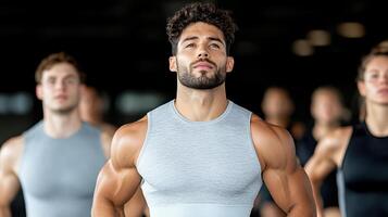 A man is standing in front of a group of people photo