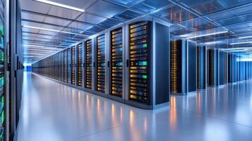 A large room with rows of servers photo