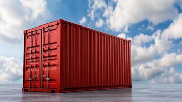 A red container sitting on top of a concrete floor photo