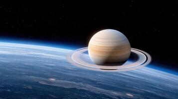 Saturn in orbit over earth photo