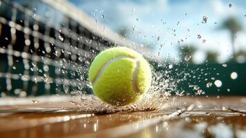 Tennis ball splash on the court photo