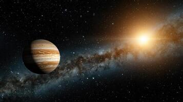 Jupiter and its moons in the outer space photo