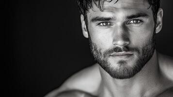 A man with a shirtless body and a beard photo