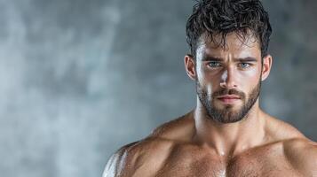 A man with a muscular body and no shirt photo