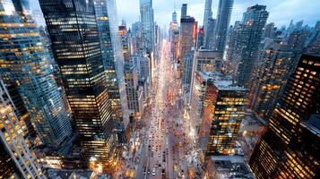 A city street with many tall buildings and cars photo