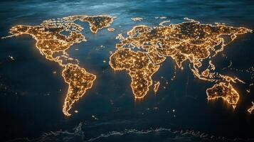 World map with lights from space 3d illustration photo