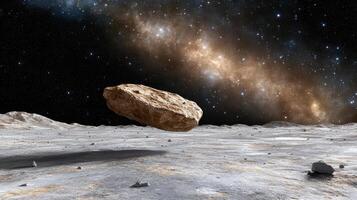 An asteroid is flying over the surface of the moon photo