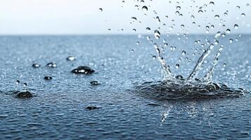 Water drops on a surface with a blue sky photo
