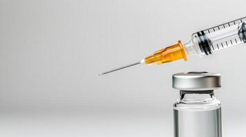An injection is being placed into a glass vial photo