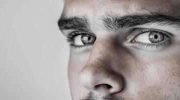 A close up of a man's face with a beard photo