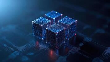 Digital cubes represent data processing and technology innovation, showcasing futuristic design photo