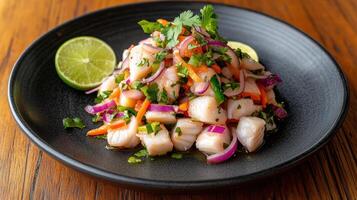 Fresh ceviche with vibrant vegetables and herbs photo