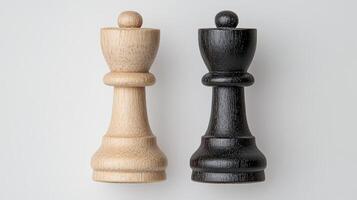 Two wooden chess pieces on a white background photo