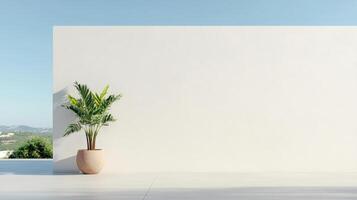 White wall with a plant in front of it photo