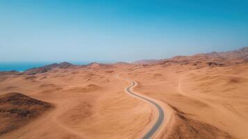 Aerial view of desert road in oman photo