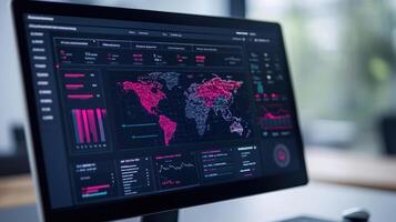 A computer monitor with a map on it photo