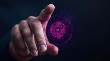 A person holding a purple circular object with a finger photo