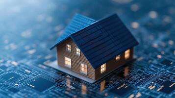 A house on a circuit board with lights photo