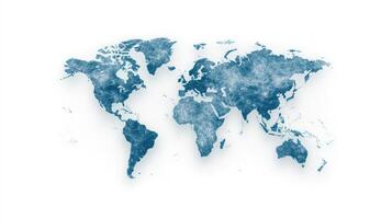 A blue world map on a white background photo
