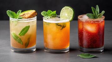 Refreshing cocktails with mint, lime, and unique flavors create vibrant atmosphere photo