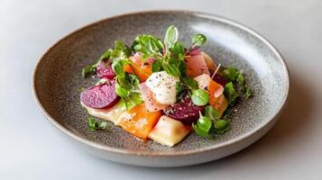 Fresh pasta dish featuring colorful vegetables and herbs, creating vibrant and appetizing photo