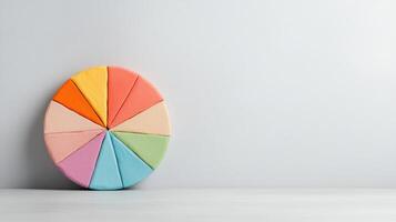 Colorful pie chart representing data segments, showcasing vibrant pastel colors and minimalist photo