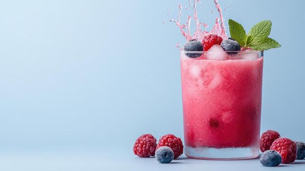 Refreshing drink with berries and mint splashing photo