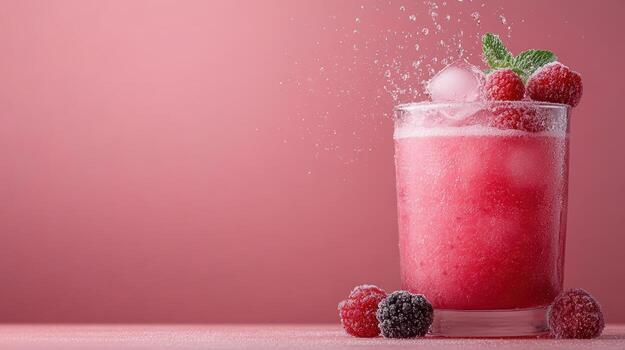 A glass of raspberry juice with ice and berries photo