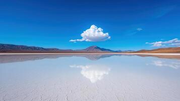 surreal salt flat reflecting sky beautifully, showcasing nature artistry photo