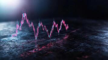 3D chart of volatile stock price movement dark theme, showcasing dynamic trends and fluctuations photo
