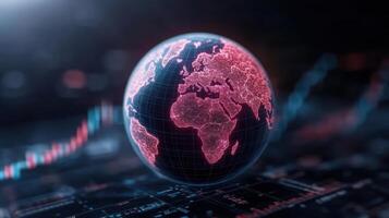 3D globe with financial charts, showcasing global data and trends, evokes sense of international photo