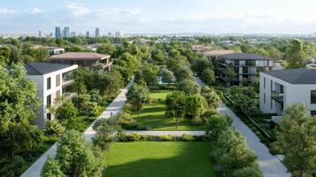 A view of the city from the back of a residential complex photo