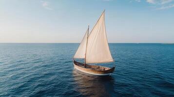 Sailing boat gliding across calm waters under clear sky, evoking tranquility and adventure photo
