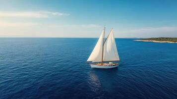 beautiful sailboat glides across calm blue sea under clear sky photo