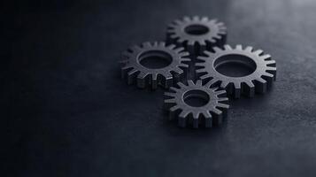 Gears arranged on dark surface, symbolizing mechanics and engineering innovation photo