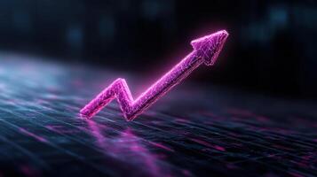 vibrant pink arrow symbolizes growth and progress, set against dark background photo