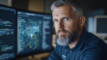 Cybersecurity professional focused data analysis and network security. individual appears photo