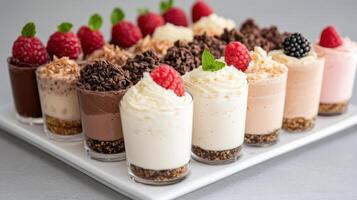 Delightful mini desserts with creamy layers and fresh berries photo