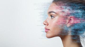 Digital art piece showcasing profile of woman with abstract elements representing technology photo