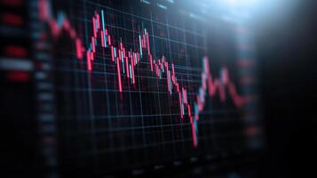 Real time trading chart displaying fluctuating market data with red and green candlesticks photo
