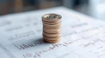 Stacked coins on financial chart symbolize growth and investment potential photo