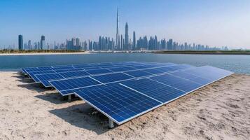 Solar panels on the beach in dubai photo
