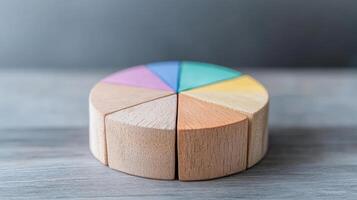A wooden toy with a colorful pie chart on it photo