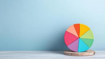A colorful pie chart on a wooden stand photo