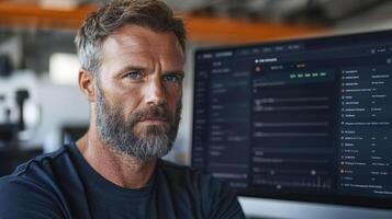 Productivity optimization dashboard with focused man in modern workspace photo
