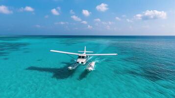 seaplane gliding over turquoise waters, showcasing serene and picturesque view photo